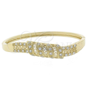 Oro Laminado Individual Bangle, Gold Filled Style Greek Key Design, with White Cubic Zirconia, Polished, Golden Finish, 5.230.004 (11 MM Thickness, Size 5 (2.50 Diameter))