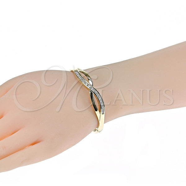 Oro Laminado Individual Bangle, Gold Filled Style Infinite Design, with White Cubic Zirconia, Polished, Golden Finish, 5.230.001 (10 MM Thickness, Size 5 (2.50 Diameter))