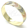 Gold Plated Individual Bangle, Diamond Cutting Finish, Tricolor, 03.08.0024.05 (14 MM Thickness, Size 5 (2.50 Diameter))