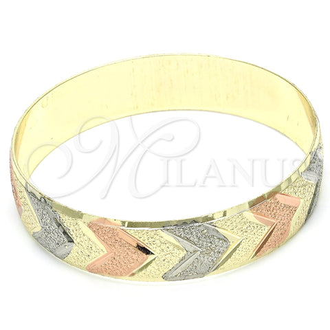 Gold Plated Individual Bangle, Diamond Cutting Finish, Tricolor, 03.08.0024.05 (14 MM Thickness, Size 5 (2.50 Diameter))