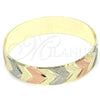 Gold Plated Individual Bangle, Diamond Cutting Finish, Tricolor, 03.08.0024.05 (14 MM Thickness, Size 5 (2.50 Diameter))