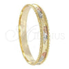 Gold Plated Individual Bangle, Diamond Cutting Finish, Tricolor, 03.08.0024.06 (14 MM Thickness, Size 6 (2.75 Diameter))