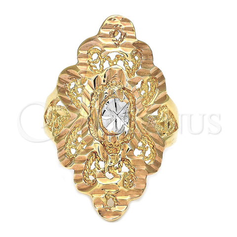 Oro Laminado Elegant Ring, Gold Filled Style Filigree Design, Diamond Cutting Finish, Tricolor, 5.173.002.07 (Size 7)