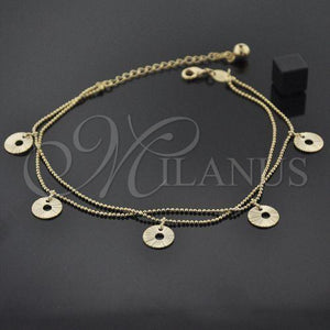 Oro Laminado Charm Anklet , Gold Filled Style Rattle Charm Design, Diamond Cutting Finish, Golden Finish, 5.016.006.10 (10 Inches Length)
