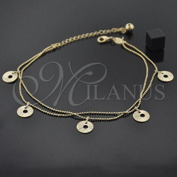 Oro Laminado Charm Anklet , Gold Filled Style Rattle Charm Design, Diamond Cutting Finish, Golden Finish, 5.016.006.10 (10 Inches Length)