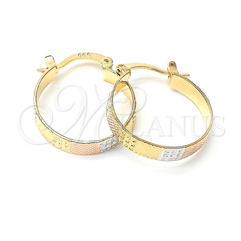 Oro Laminado Small Hoop, Gold Filled Style Diamond Cutting Finish, Tricolor, 5.158.027