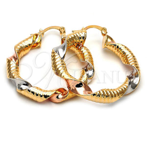 Oro Laminado Medium Hoop, Gold Filled Style Twist Design, Diamond Cutting Finish, Tricolor, 5.143.001.35