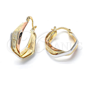 Oro Laminado Medium Hoop, Gold Filled Style Twist Design, Diamond Cutting Finish, Tricolor, 5.155.003.1
