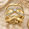 Oro Laminado Wedding Ring, Gold Filled Style Triple Design, with White Crystal, Polished, Golden Finish, 5.164.005.05 (Size 5)