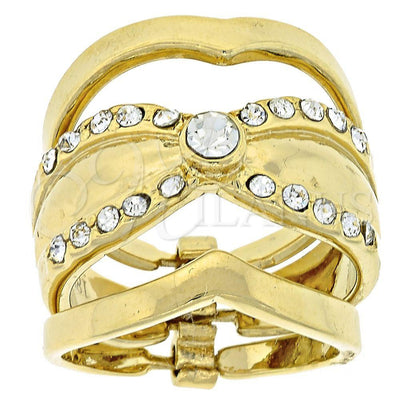 Oro Laminado Wedding Ring, Gold Filled Style Triple Design, with White Crystal, Polished, Golden Finish for wholesale, main product view