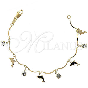 Oro Laminado Fancy Bracelet, Gold Filled Style Dolphin Design, with White Cubic Zirconia, Polished, Golden Finish, 5.031.004.07 (03 MM Thickness, 7 Inches Length)