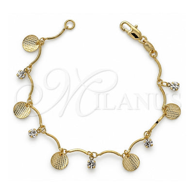 Oro Laminado Charm Bracelet, Gold Filled Style with White Cubic Zirconia, Diamond Cutting Finish, Golden Finish, 5.031.003.07 (7 Inches Length)