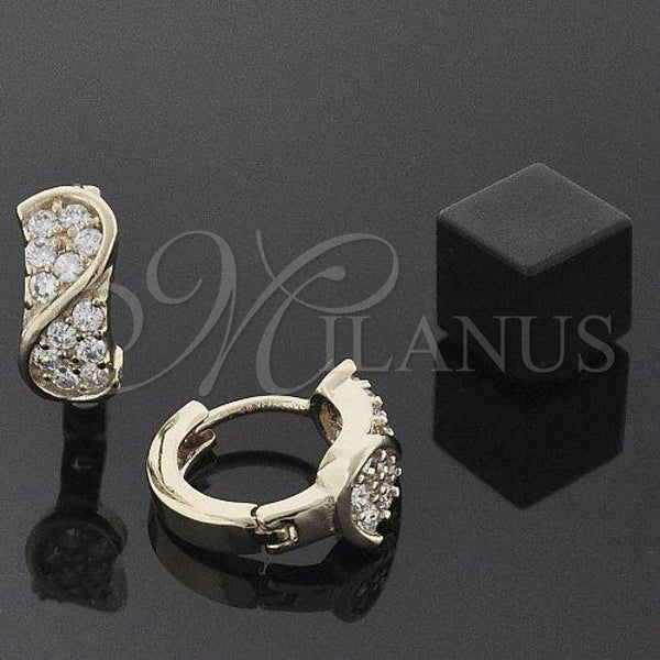 Oro Laminado Huggie Hoop, Gold Filled Style with White Cubic Zirconia, Polished, Golden Finish, 5.130.003