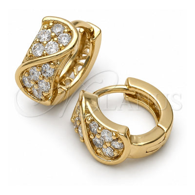 Oro Laminado Huggie Hoop, Gold Filled Style with White Cubic Zirconia, Polished, Golden Finish, 5.130.003
