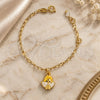 Oro Laminado Charm Bracelet, Gold Filled Style Angel Design, White Enamel Finish, Golden Finish, 03.16.0006 (6 Inches Length)