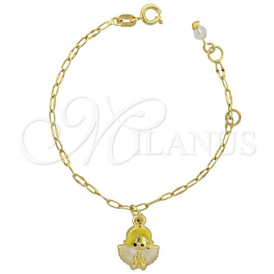 Oro Laminado Charm Bracelet, Gold Filled Style Angel Design, White Enamel Finish, Golden Finish, 03.16.0006 (6 Inches Length)