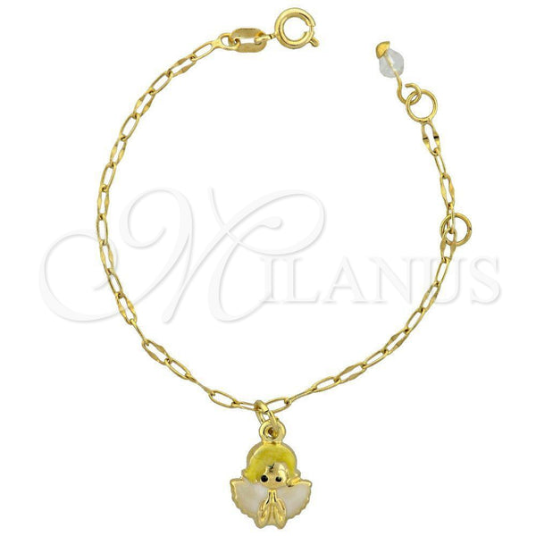 Oro Laminado Charm Bracelet, Gold Filled Style Angel Design, White Enamel Finish, Golden Finish, 03.16.0006 (6 Inches Length)