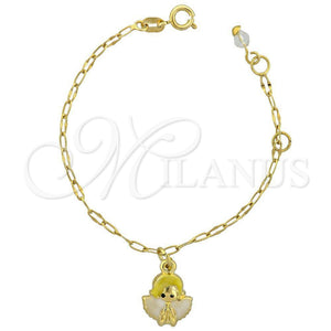Oro Laminado Charm Bracelet, Gold Filled Style Angel Design, White Enamel Finish, Golden Finish, 03.16.0006 (6 Inches Length)