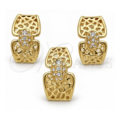 Oro Laminado Earring and Pendant Adult Set, Gold Filled Style with White Crystal, Polished, Golden Finish, 10.59.0014