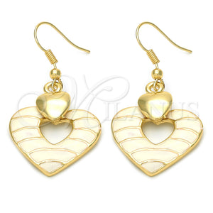 Oro Laminado Long Earring, Gold Filled Style Heart Design, Polished, Golden Finish, 02.59.0009