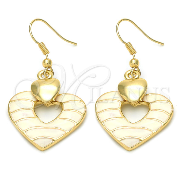 Oro Laminado Long Earring, Gold Filled Style Heart Design, Polished, Golden Finish, 02.59.0009