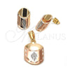 Oro Laminado Earring and Pendant Adult Set, Gold Filled Style Polished, Tricolor, 10.65.0537