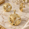 Oro Laminado Earring and Pendant Adult Set, Gold Filled Style Butterfly Design, with White Crystal, Polished, Golden Finish, 5.062.006