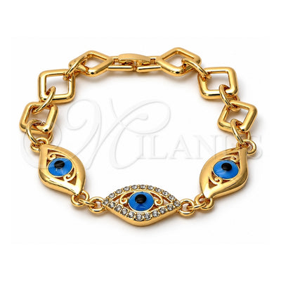 Oro Laminado Fancy Bracelet, Gold Filled Style Evil Eye Design, Multicolor Enamel Finish, Golden Finish, 03.91.0013 (8 Inches Length)