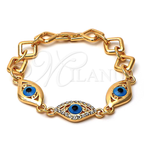 Oro Laminado Fancy Bracelet, Gold Filled Style Evil Eye Design, Multicolor Enamel Finish, Golden Finish, 03.91.0013 (8 Inches Length)