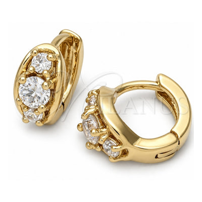Oro Laminado Huggie Hoop, Gold Filled Style with White Cubic Zirconia, Polished, Golden Finish, 5.130.006