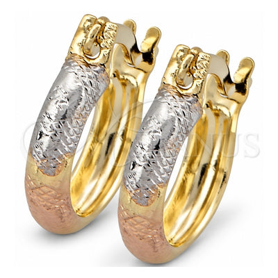 Oro Laminado Small Hoop, Gold Filled Style Diamond Cutting Finish, Tricolor, 02.21.0234