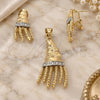 Oro Laminado Earring and Pendant Adult Set, Gold Filled Style with White Crystal, Polished, Golden Finish, 10.91.0056