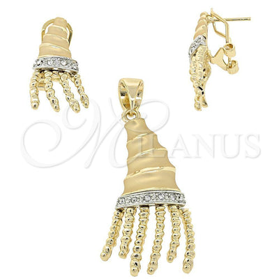 Oro Laminado Earring and Pendant Adult Set, Gold Filled Style with White Crystal, Polished, Golden Finish for wholesale, main product view