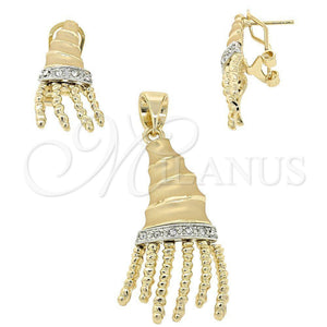 Oro Laminado Earring and Pendant Adult Set, Gold Filled Style with White Crystal, Polished, Golden Finish, 10.91.0056