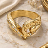 Oro Laminado Elegant Ring, Gold Filled Style Greek Key Design, with White Cubic Zirconia, Diamond Cutting Finish, Golden Finish, 01.65.0046.08 (Size 8)
