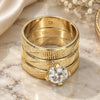 Oro Laminado Wedding Ring, Gold Filled Style Duo Design, with White Cubic Zirconia, Diamond Cutting Finish, Golden Finish, 01.91.0046.05 (Size 5)