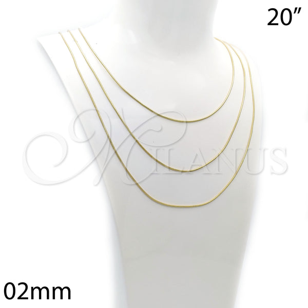 Oro Laminado Basic Necklace, Gold Filled Style Rat Tail Design, Polished, Golden Finish, 5.223.031.20 (02 MM Thickness, 20 Inches Length)
