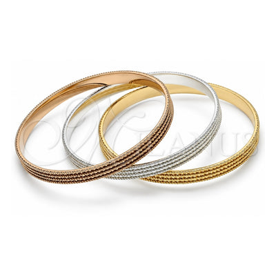 Gold Plated Trio Bangle, Diamond Cutting Finish, Tricolor, 03.53.0002.05 (06 MM Thickness, Size 5 (2.50 Diameter))