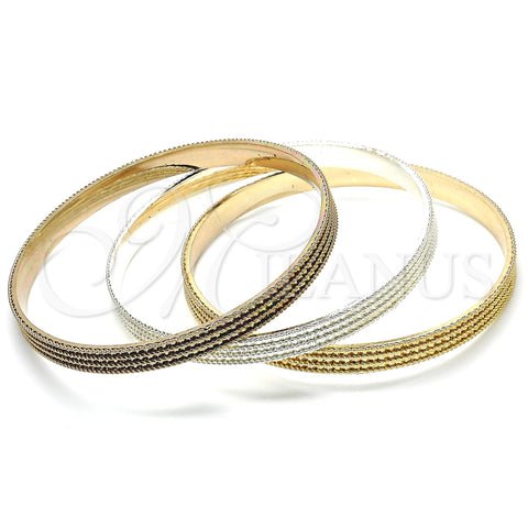 Gold Plated Trio Bangle, Diamond Cutting Finish, Tricolor, 03.53.0002.05 (06 MM Thickness, Size 5 (2.50 Diameter))