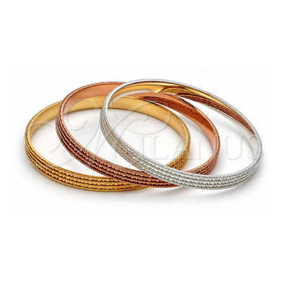 Gold Plated Trio Bangle, Diamond Cutting Finish, Tricolor, 03.53.0002.06 (06 MM Thickness, Size 6 (2.75 Diameter))