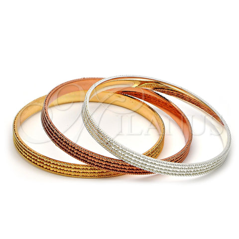 Gold Plated Trio Bangle, Diamond Cutting Finish, Tricolor, 03.53.0002.06 (06 MM Thickness, Size 6 (2.75 Diameter))