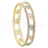 Gold Plated Individual Bangle, Elephant Design, with White Cubic Zirconia, Polished, Tricolor, 03.53.0003.05 (12 MM Thickness, Size 5 (2.50 Diameter))