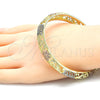 Gold Plated Individual Bangle, Heart Design, Diamond Cutting Finish, Tricolor, 03.53.0006.05 (13 MM Thickness, Size 5 (2.50 Diameter))