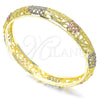 Gold Plated Individual Bangle, Heart Design, Diamond Cutting Finish, Tricolor, 03.53.0006.05 (13 MM Thickness, Size 5 (2.50 Diameter))
