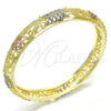 Gold Plated Individual Bangle, Heart Design, Diamond Cutting Finish, Tricolor, 03.53.0006.05 (13 MM Thickness, Size 5 (2.50 Diameter))