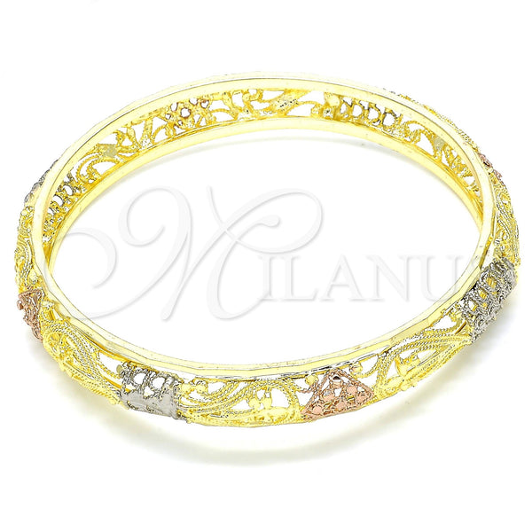 Gold Plated Individual Bangle, Heart Design, Diamond Cutting Finish, Tricolor, 03.53.0006.05 (13 MM Thickness, Size 5 (2.50 Diameter))