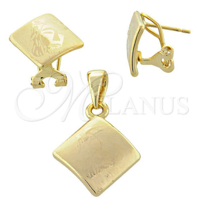 Oro Laminado Earring and Pendant Adult Set, Gold Filled Style Jesus Design, Polished, Golden Finish, 5.053.012 for wholesale, main product view