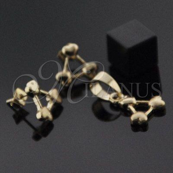 Oro Laminado Earring and Pendant Adult Set, Gold Filled Style Heart Design, Polished, Golden Finish, 5.043.014