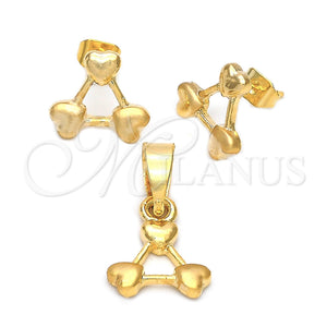 Oro Laminado Earring and Pendant Adult Set, Gold Filled Style Heart Design, Polished, Golden Finish, 5.043.014