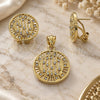 Oro Laminado Earring and Pendant Adult Set, Gold Filled Style with White Crystal, Polished, Golden Finish, 5.051.007